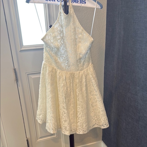 elegant off shoulder wedding dress HALTER MINI DRESS WITH LACE TRIM DETAIL main image 0